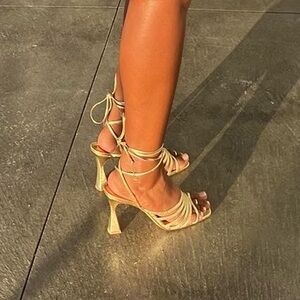 Vince Camuto gold wrap lace up heel sandal 
Size 8US women